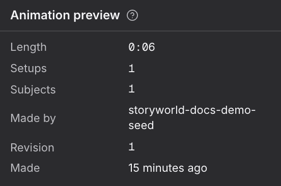 The preview summary card in the right panel with length, setups and subjects