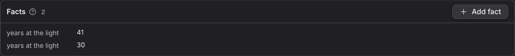The Facts card on the World tab of an asset page