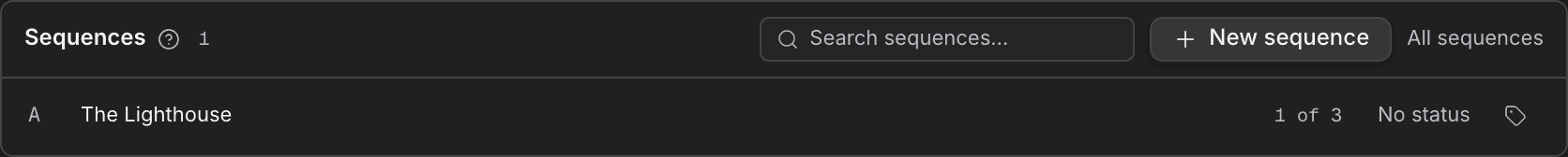 The Sequences card on a project with a filter bar and one row per sequence
