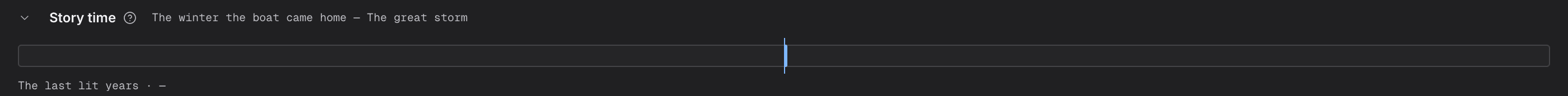 The story-time dock along the bottom of the World model, with eras as segments and events as ticks